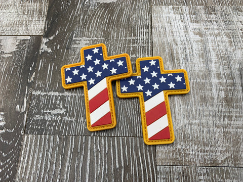 “USA Flag Cross"  PVC Patch (bin )